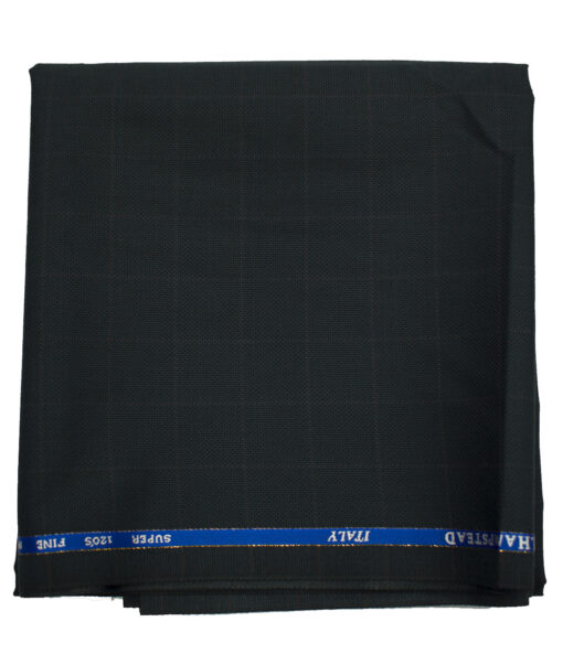 J.Hampstead Men's Wool Checks Super 120's 1.30 Meter Unstitched Trouser Fabric (Dark Blue)