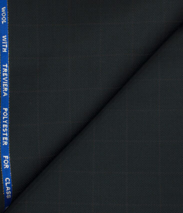 J.Hampstead Men's Wool Checks Super 120's 1.30 Meter Unstitched Trouser Fabric (Dark Blue)