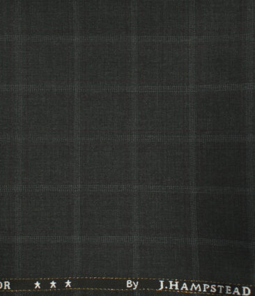 J.Hampstead Men's Wool Checks Super 100's1.30 Meter Unstitched Trouser Fabric (Blackish Grey)