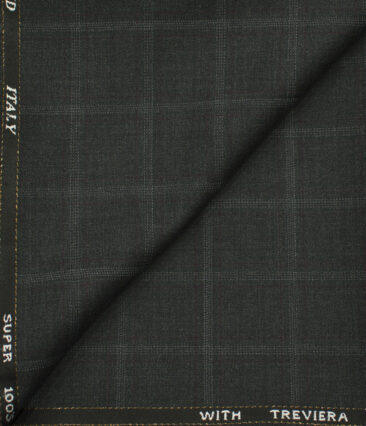J.Hampstead Men's Wool Checks Super 100's1.30 Meter Unstitched Trouser Fabric (Blackish Grey)