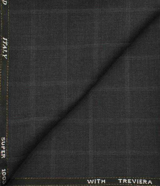 J.Hampstead Men's Wool Checks Super 100's1.30 Meter Unstitched Trouser Fabric (Blackish Grey)