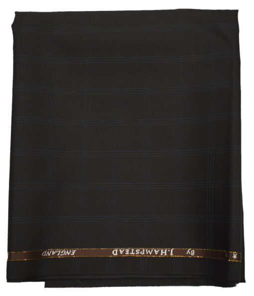 J.Hampstead Men's Wool Checks Super 100's 1.30 Meter Unstitched Trouser Fabric (Dark Wine)