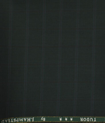 J.Hampstead Men's Wool Checks Super 120's 1.30 Meter Unstitched Trouser Fabric (Dark Green)