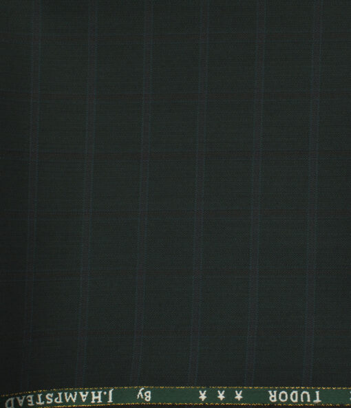 J.Hampstead Men's Wool Checks Super 120's 1.30 Meter Unstitched Trouser Fabric (Dark Green)