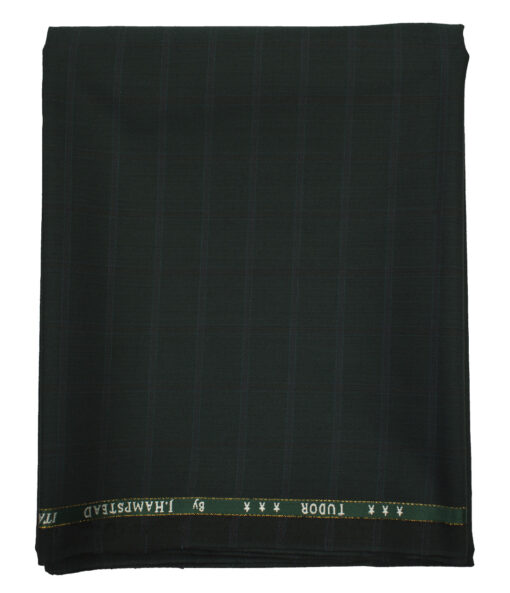 J.Hampstead Men's Wool Checks Super 120's 1.30 Meter Unstitched Trouser Fabric (Dark Green)