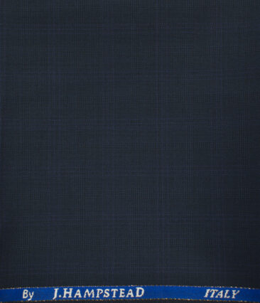 J.Hampstead Men's Wool Checks Super 120's 1.30 Meter Unstitched Trouser Fabric (Dark Blue)