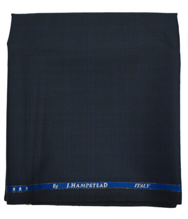 J.Hampstead Men's Wool Checks Super 120's 1.30 Meter Unstitched Trouser Fabric (Dark Blue)