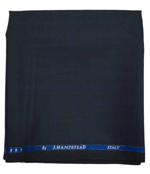 J.Hampstead Men's Wool Checks Super 120's 1.30 Meter Unstitched Trouser Fabric (Dark Blue)