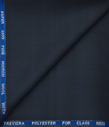 J.Hampstead Men's Wool Checks Super 120's 1.30 Meter Unstitched Trouser Fabric (Dark Blue)