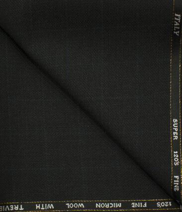 J.Hampstead Men's Wool Checks Super 120's 1.30 Meter Unstitched Trouser Fabric (Black & Blue)