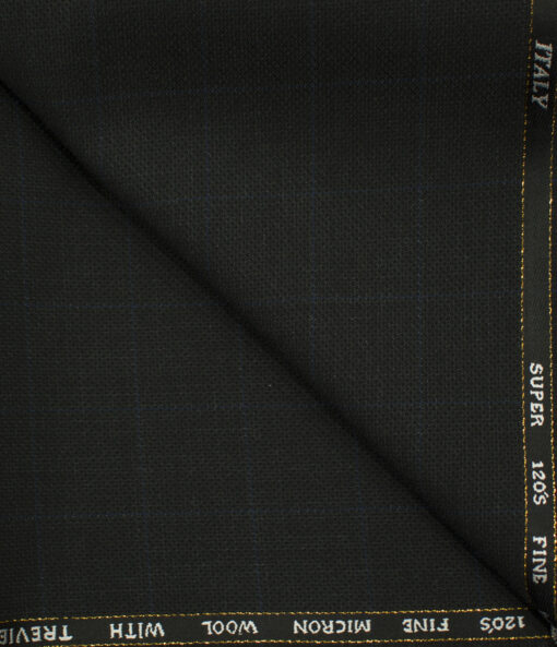 J.Hampstead Men's Wool Checks Super 120's 1.30 Meter Unstitched Trouser Fabric (Black & Blue)