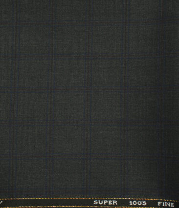 J.Hampstead Men's Wool Checks Super 100's1.30 Meter Unstitched Trouser Fabric (Dark Grey)