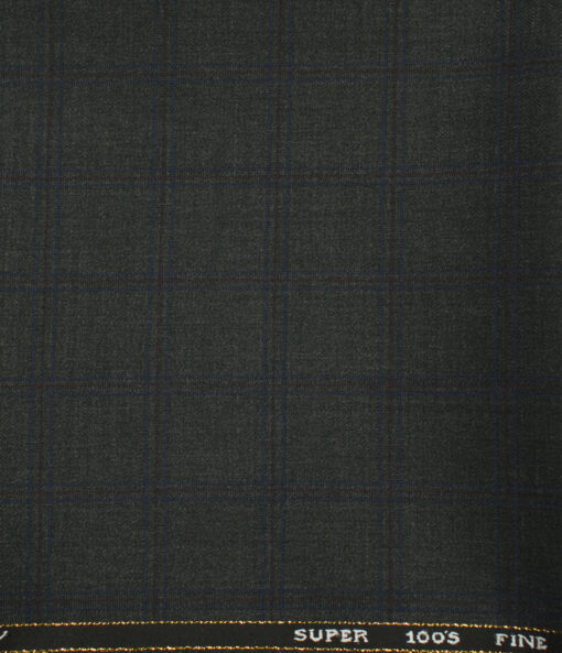 J.Hampstead Men's Wool Checks Super 100's1.30 Meter Unstitched Trouser Fabric (Dark Grey)