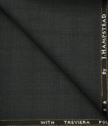 J.Hampstead Men's Wool Checks Super 100's1.30 Meter Unstitched Trouser Fabric (Dark Grey)