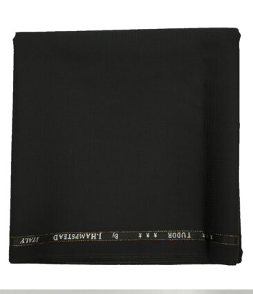 J.Hampstead Men's Wool Structured Super 120's 1.30 Meter Unstitched Trouser Fabric (Black)