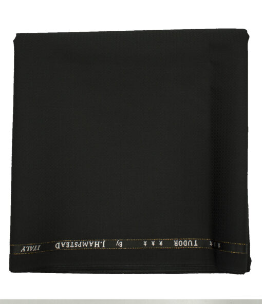 J.Hampstead Men's Wool Structured Super 120's 1.30 Meter Unstitched Trouser Fabric (Black)