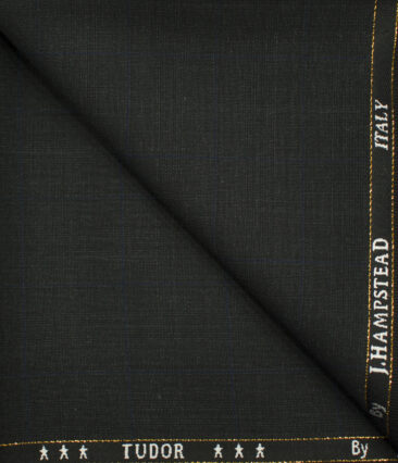 J.Hampstead Men's Wool Checks Super 120's 1.30 Meter Unstitched Trouser Fabric (Blackish Grey)