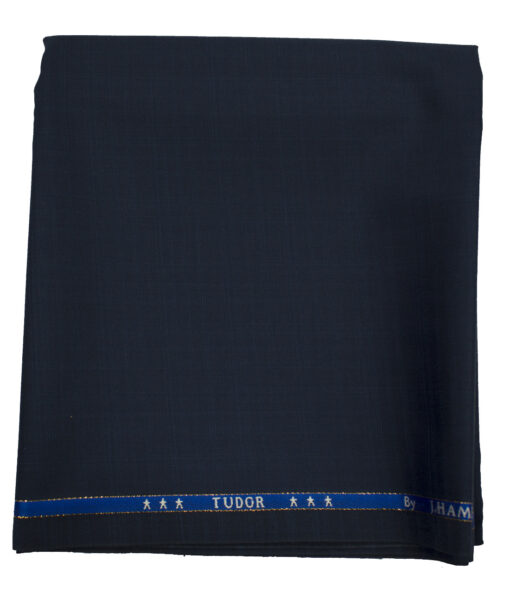 J.Hampstead Men's Wool Checks Super 120's 1.30 Meter Unstitched Trouser Fabric (Dark Blue)