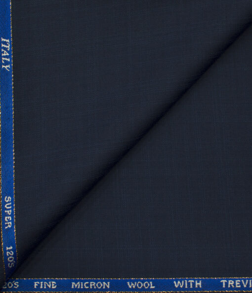 J.Hampstead Men's Wool Checks Super 120's 1.30 Meter Unstitched Trouser Fabric (Dark Blue)