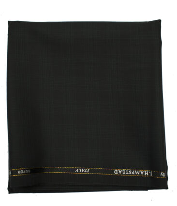 J.Hampstead Men's Wool Checks Super 120's 1.30 Meter Unstitched Trouser Fabric (Black)