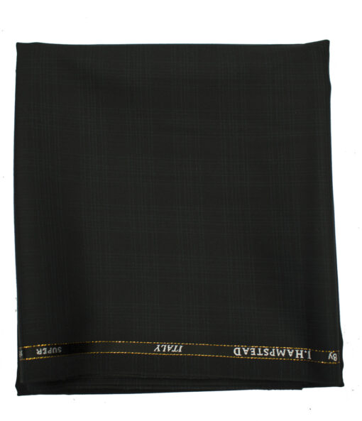 J.Hampstead Men's Wool Checks Super 120's 1.30 Meter Unstitched Trouser Fabric (Black)