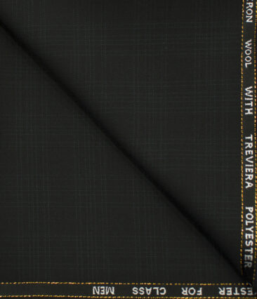 J.Hampstead Men's Wool Checks Super 120's 1.30 Meter Unstitched Trouser Fabric (Black)