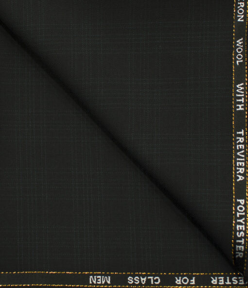 J.Hampstead Men's Wool Checks Super 120's 1.30 Meter Unstitched Trouser Fabric (Black)