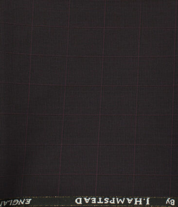 J.Hampstead Men's Wool Checks Super 100's 1.30 Meter Unstitched Trouser Fabric (Dark Wine)