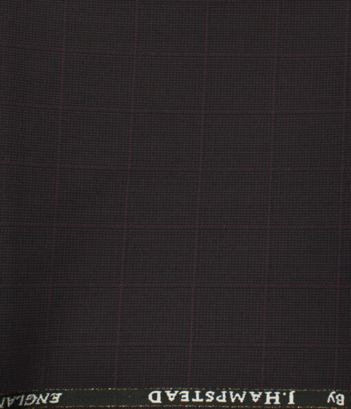 J.Hampstead Men's Wool Checks Super 100's 1.30 Meter Unstitched Trouser Fabric (Dark Wine)