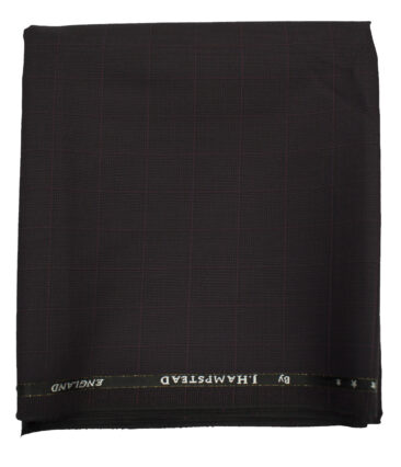 J.Hampstead Men's Wool Checks Super 100's 1.30 Meter Unstitched Trouser Fabric (Dark Wine)