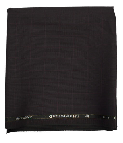 J.Hampstead Men's Wool Checks Super 100's 1.30 Meter Unstitched Trouser Fabric (Dark Wine)
