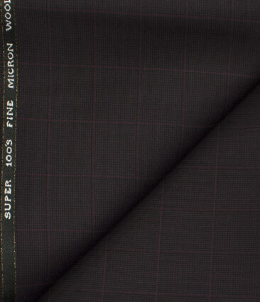 J.Hampstead Men's Wool Checks Super 100's 1.30 Meter Unstitched Trouser Fabric (Dark Wine)