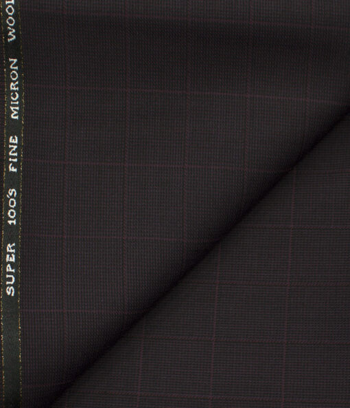 J.Hampstead Men's Wool Checks Super 100's 1.30 Meter Unstitched Trouser Fabric (Dark Wine)