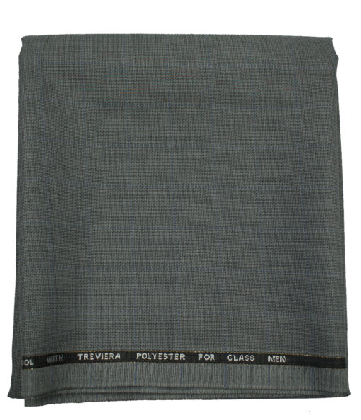 J.Hampstead Men's Wool Checks Super 120's 1.30 Meter Unstitched Trouser Fabric (Light Grey )