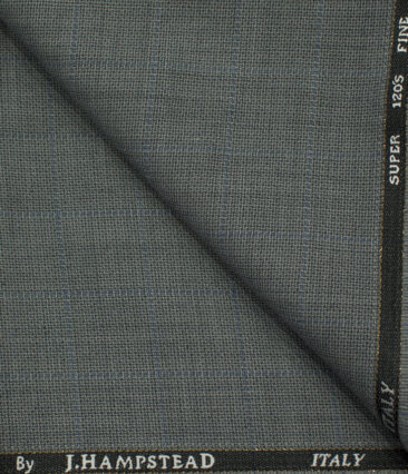 J.Hampstead Men's Wool Checks Super 120's 1.30 Meter Unstitched Trouser Fabric (Light Grey )