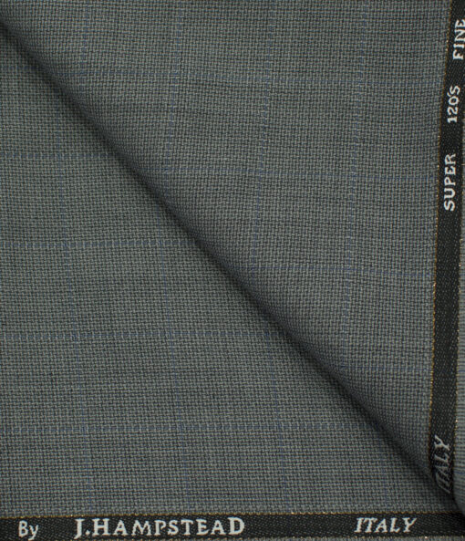 J.Hampstead Men's Wool Checks Super 120's 1.30 Meter Unstitched Trouser Fabric (Light Grey )