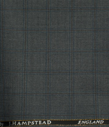 J.Hampstead Men's Wool Checks 1.30 Meter Unstitched Trouser Fabric (Grey )