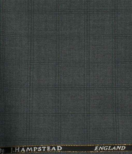 J.Hampstead Men's Wool Checks 1.30 Meter Unstitched Trouser Fabric (Grey )