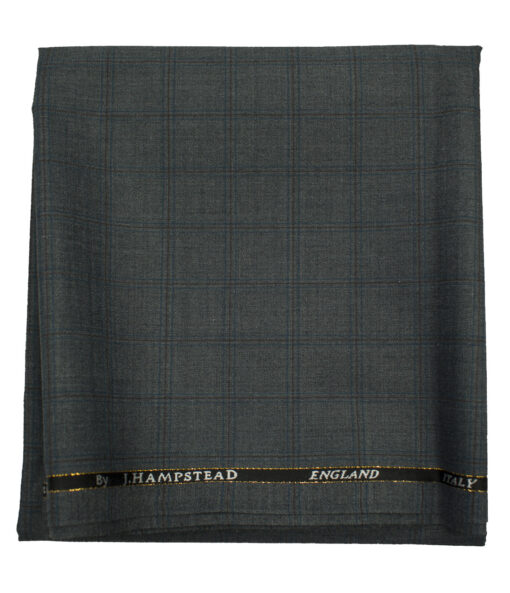 J.Hampstead Men's Wool Checks 1.30 Meter Unstitched Trouser Fabric (Grey )