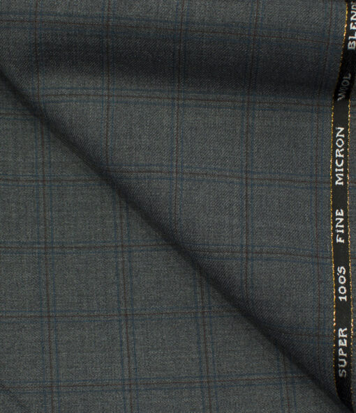 J.Hampstead Men's Wool Checks 1.30 Meter Unstitched Trouser Fabric (Grey )