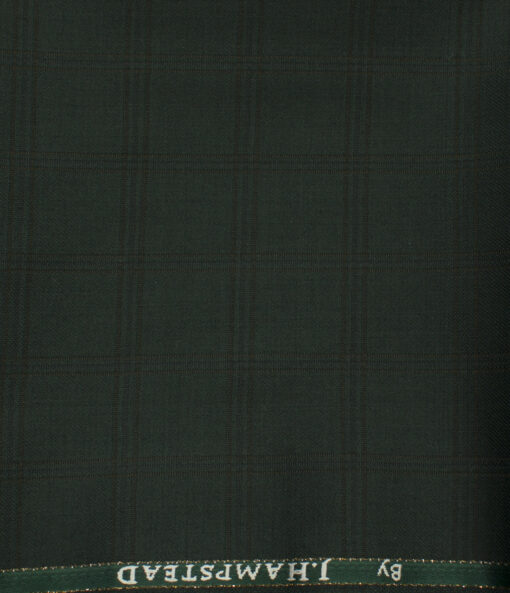 J.Hampstead Men's Wool Checks 1.30 Meter Unstitched Trouser Fabric (Dark Green )