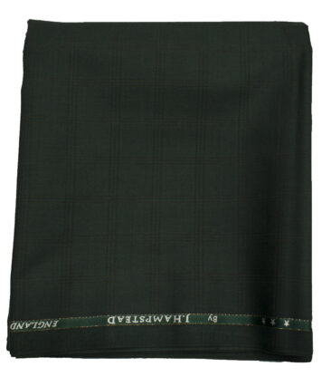 J.Hampstead Men's Wool Checks 1.30 Meter Unstitched Trouser Fabric (Dark Green )