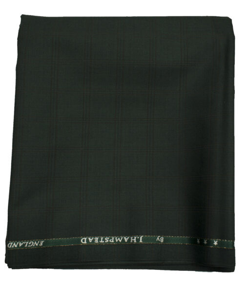 J.Hampstead Men's Wool Checks 1.30 Meter Unstitched Trouser Fabric (Dark Green )