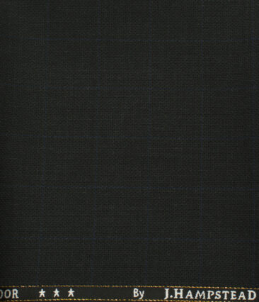 J.Hampstead Men's Wool Checks 1.30 Meter Unstitched Trouser Fabric (Black)
