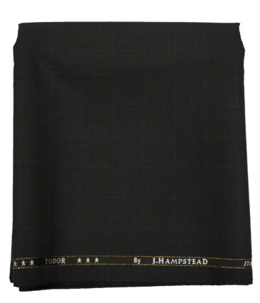 J.Hampstead Men's Wool Checks 1.30 Meter Unstitched Trouser Fabric (Black)