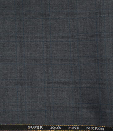 J.Hampstead Men's Wool Checks Super 100's1.30 Meter Unstitched Trouser Fabric (Grey )