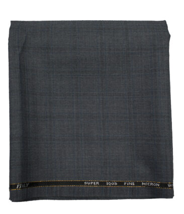 J.Hampstead Men's Wool Checks Super 100's1.30 Meter Unstitched Trouser Fabric (Grey )