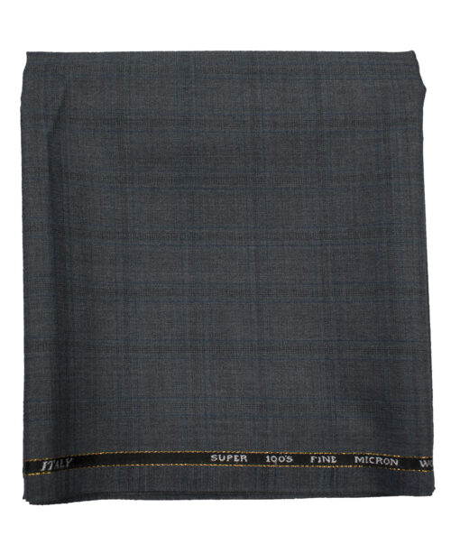 J.Hampstead Men's Wool Checks Super 100's1.30 Meter Unstitched Trouser Fabric (Grey )