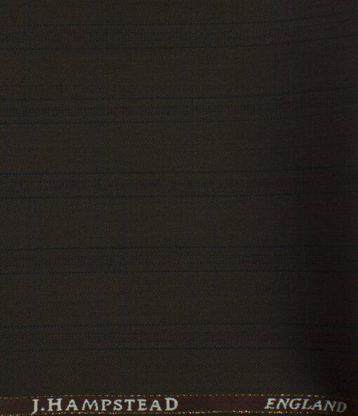 J.Hampstead Men's Wool Checks Super 100's 1.30 Meter Unstitched Trouser Fabric (Dark Brown)