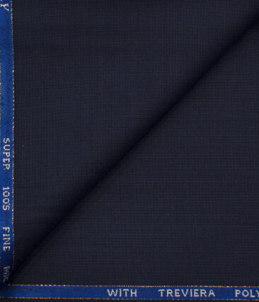 J.Hampstead Men's Wool Self Design Super 100's 1.30 Meter Unstitched Trouser Fabric (Dark Royal Blue)